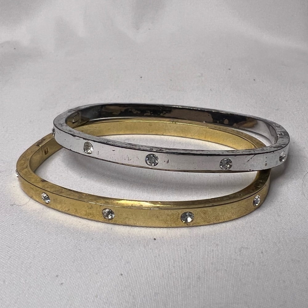 Silver and Gold Rhinestone Bangle Bracelets - Picture 3 of 9